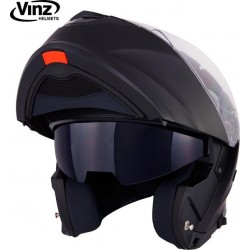 Vinz Santiago Systeemhelm / Motor Helm / Klaphelm - Mat Zwart-Small